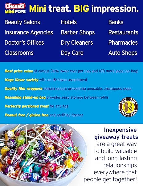 CHARMS MINI POPS – 4.5 LB BAG OF INDIVIDUALLY WRAPPED FRUITY HARD CANDY LOLLIPOPS IN 18 FUN FLAVORS – PEANUT AND GLUTEN FREE, 400 COUNT