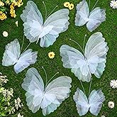 Geelin 6 Pcs Large White Butterfly Decorations Mariposas Grandes para Decoracion Big Butterfly Party Decor 20 Inch 12 Inch 3D Silk Butterflies for Baby Shower Women Birthday Party Wedding Decor
