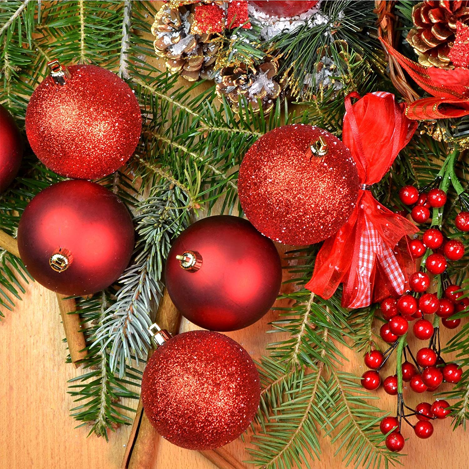 ART TO REAL 32ct Christmas Tree Ornaments Ball Assorted Shatterproof Christmas Decorations Ball Baubles Shiny Matt Glitter Hanging Plastic Pendants Gifts for Xmas Holiday Party