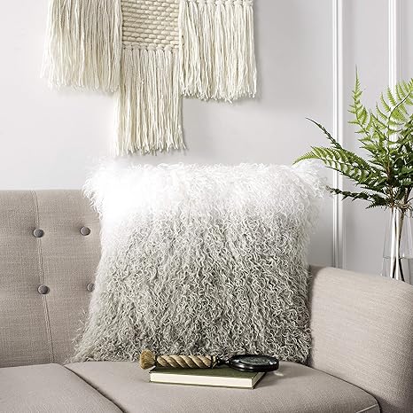 Amazon Com Safavieh Suri Sheep Skin Throw Pillow White Grey