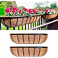LaLaGreen Deck Railing Planter Boxes for Plants (24 Inch, 2 Pack) Black Metal Wall Planters for Outdoor Plants, Window Flower Box Deck Railings with Coco Liner, Fence Balcony Patio Porch Over Rail