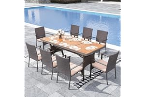Sophia & William 9 Piece Patio Dining Set, Patio Table and Chairs Set Outdoor Dining Set for 8, Acacia Wood Patio Dining Table Set with PE Rattan Wicker Chairs for Garden, Porch, Backyard