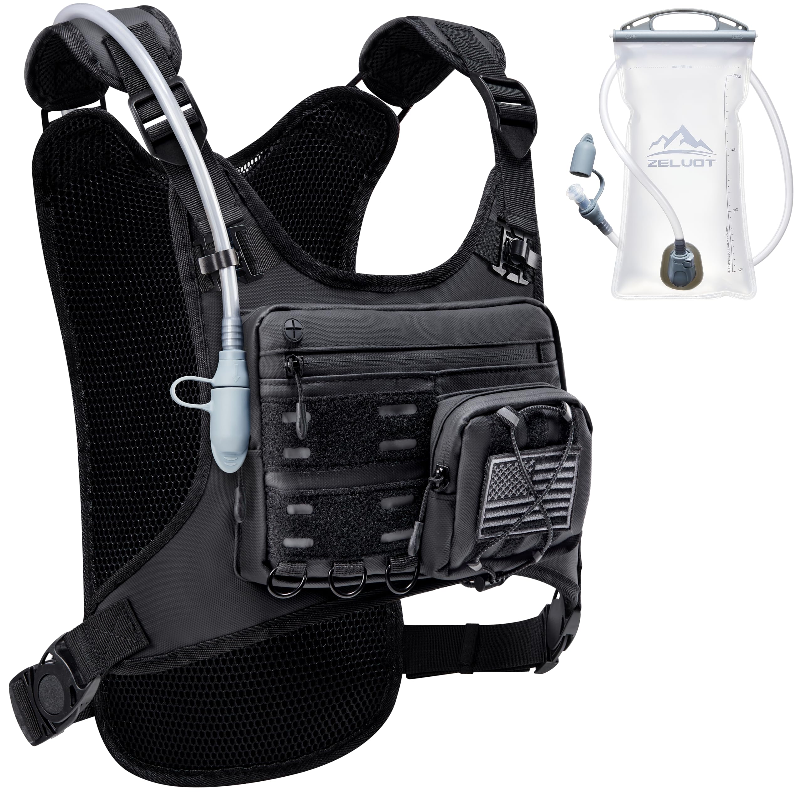 Photo 1 of Zelvot Running Vest with 2L Water Bladder, USA Original Patent, Lightweight Adjustable Chest Pack with Gear Holder, Reflective Running Hydration Vest for Women Men for Marathon, Hiking