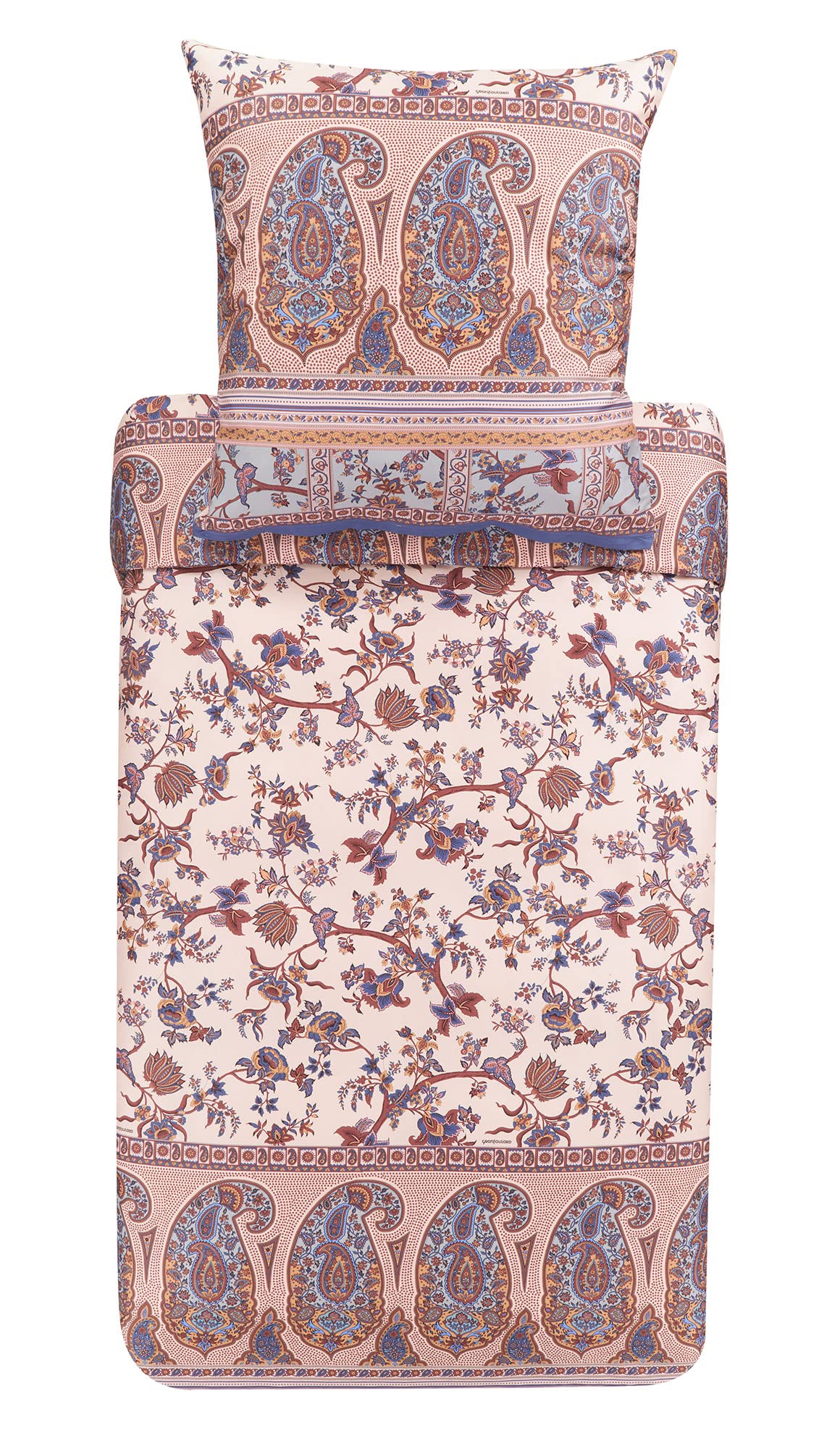 Bassetti Genova 41 9323463 Bed Linen Set Made of Cotton Mako Satin in Beige 2-Piece with Zip Closure 200 x 200 cm / 80 x 80 cm