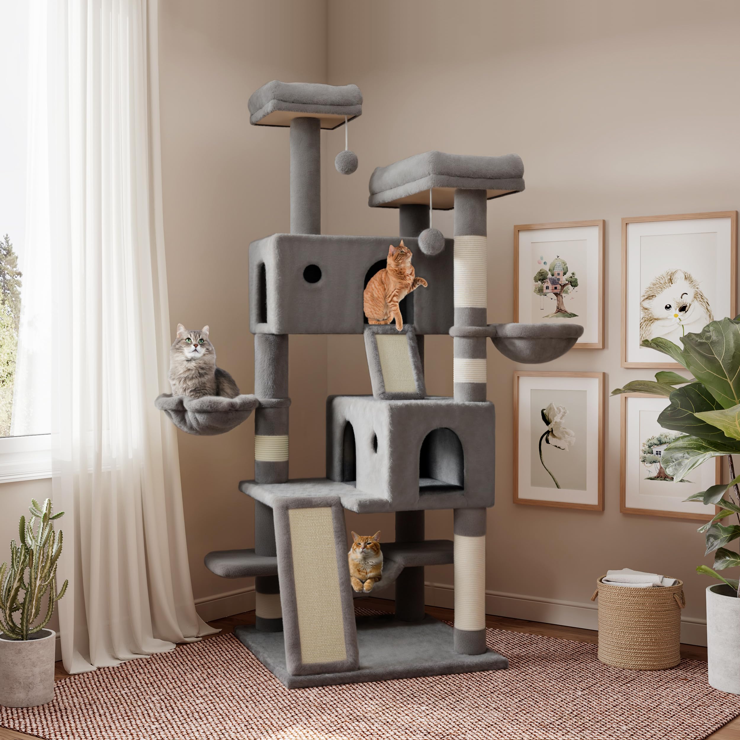SHA CERLIN 65in Larger Cat Tree Tower Condo for