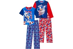 Sonic The Hedgehog Boys Pajamas for Kids 4 Piece Sleepwear Sets for Boys Pajama Bottoms and Sleep Shirts