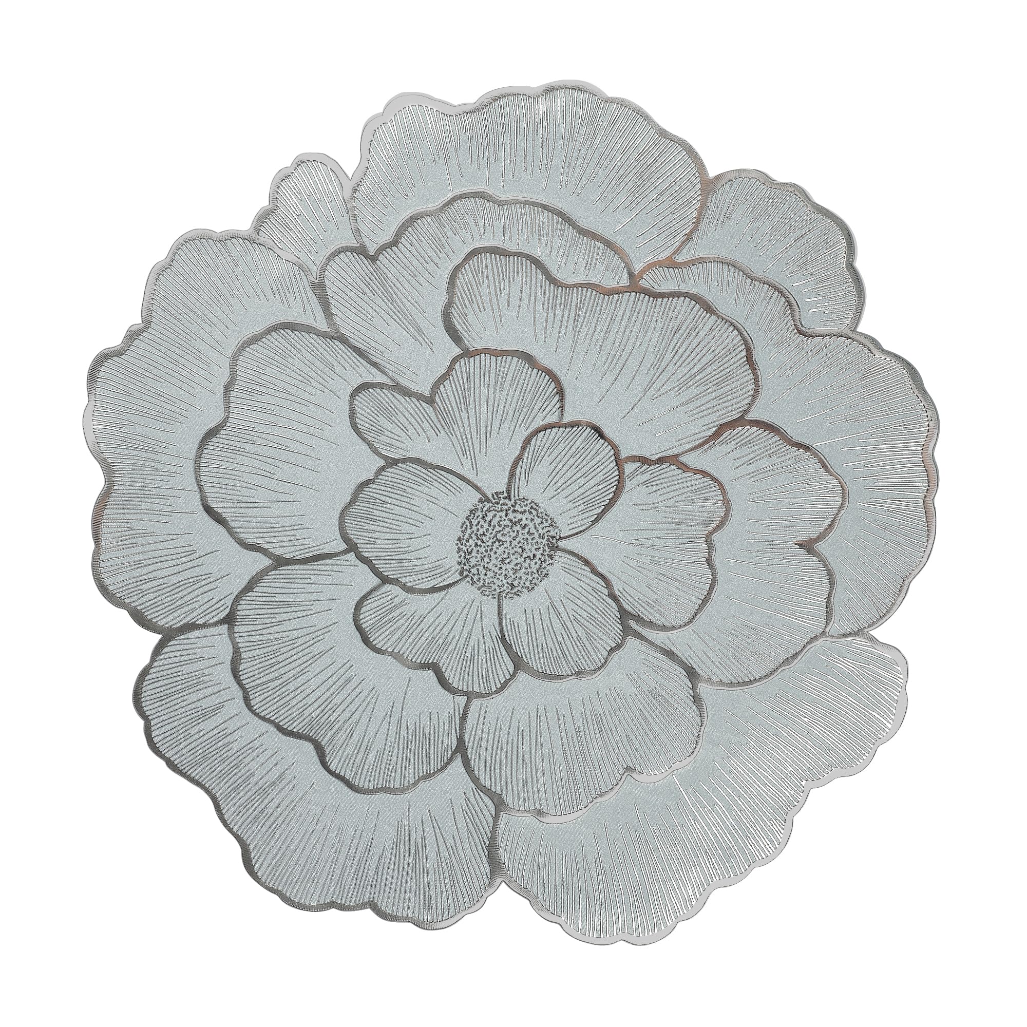 fanquare Rose Placemats Set of 6 Floral Elegant PVC Silver Flower Place Mats with Gold Border Heat Resistant Washable Non-Slip Tablemats for Dining Table Kitchen Decoration 38cm