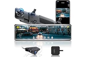 GKU Dash Cam Front and Rear Camera 4K & 1080P,11" UHD Touch Screen Rearview Mirror Dash Cam for Car, Waterproof Backup Camera