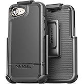 Encased Rebel Series Belt Case for iPhone 16e with Holster Clip, (Compatible with MagSafe) Rugged Hybrid Phone Cover (Black)