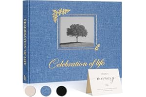 Lanpn Funeral Guest Book for Memorial Service, Linen Celebration of Life Registry Guest Book with Open Window, Memory Book fo