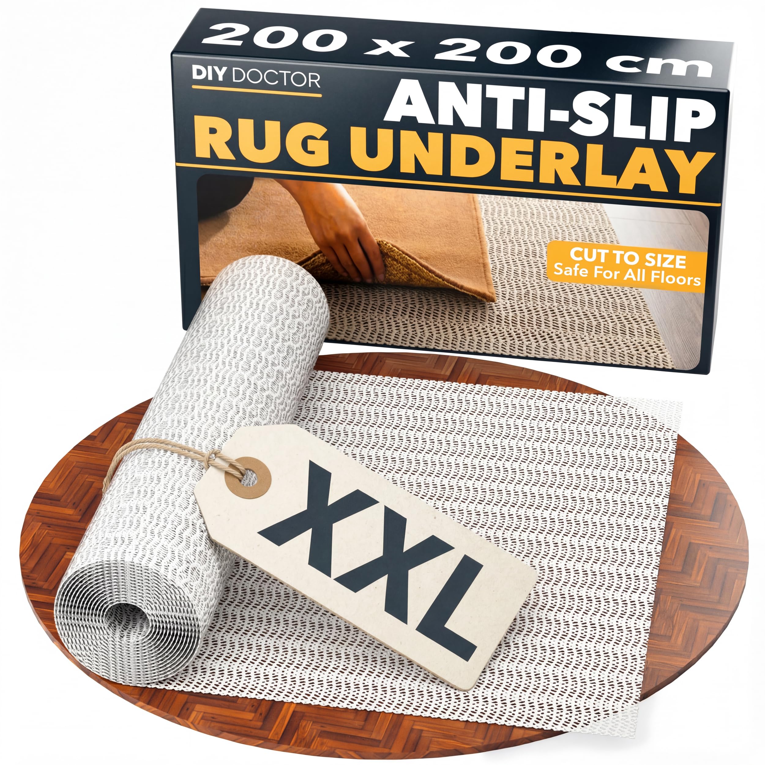 DIY Doctor XXL Rug Gripper (1 Pack) – 200x200cm Non-Slip Matting Roll – Anti Slip Rug Underlay for Hardwood, Tile & Laminate – Rug Grip Stopper & Non-Slip Mat for Floors