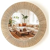 Chi An Home 24 Inch Natural Jute Mirror, Wall Mounted Round Mirror with Metal Frame, Wall Decor Rustic Farmhouse Boho Decor Accent for Bathroom, Bedroom, Living Room, or Entryway