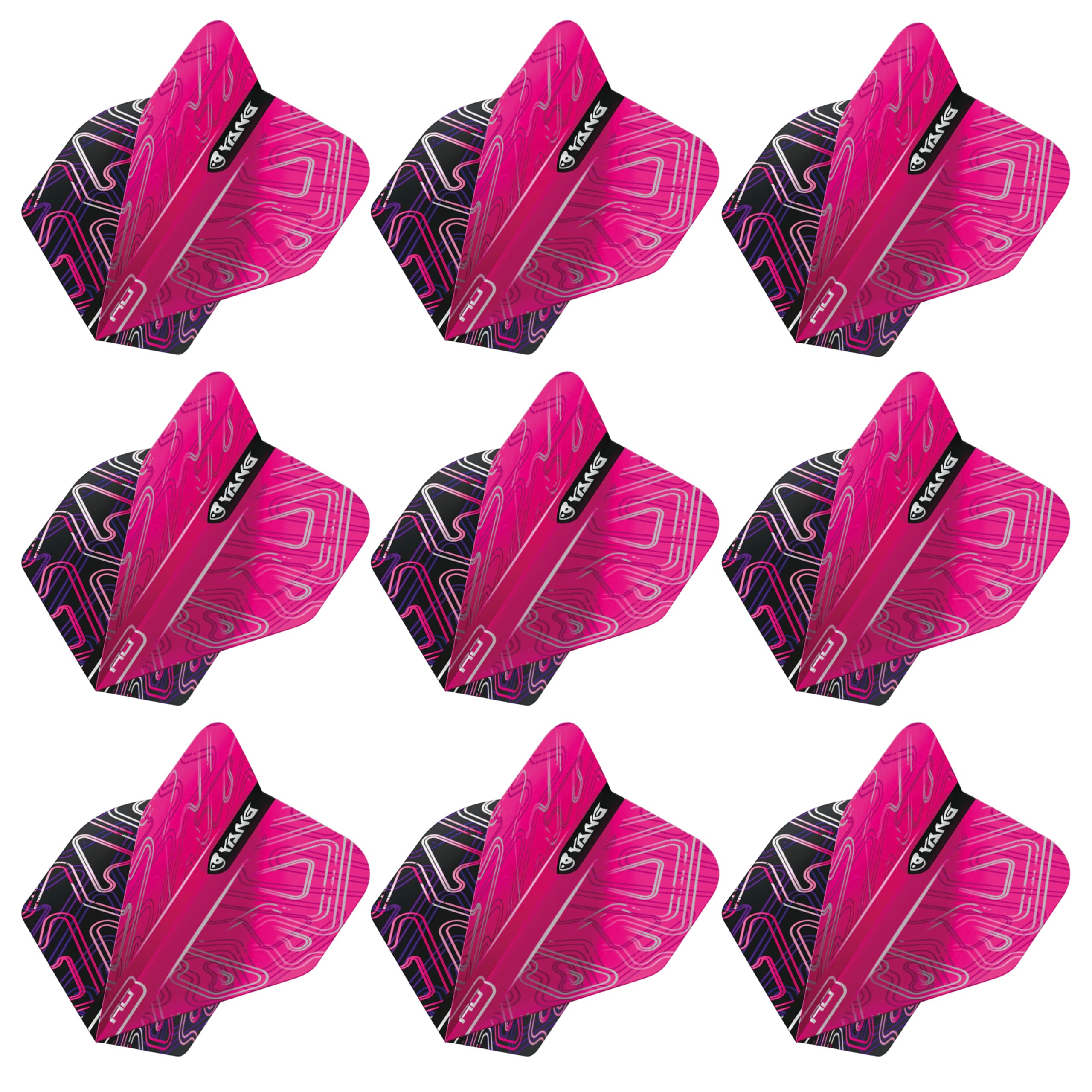 RED DRAGON Yin Yang Double Sided Pink & Black Standard Dart Flights 3 Sets Per Pack (9 Dart Flights in total)