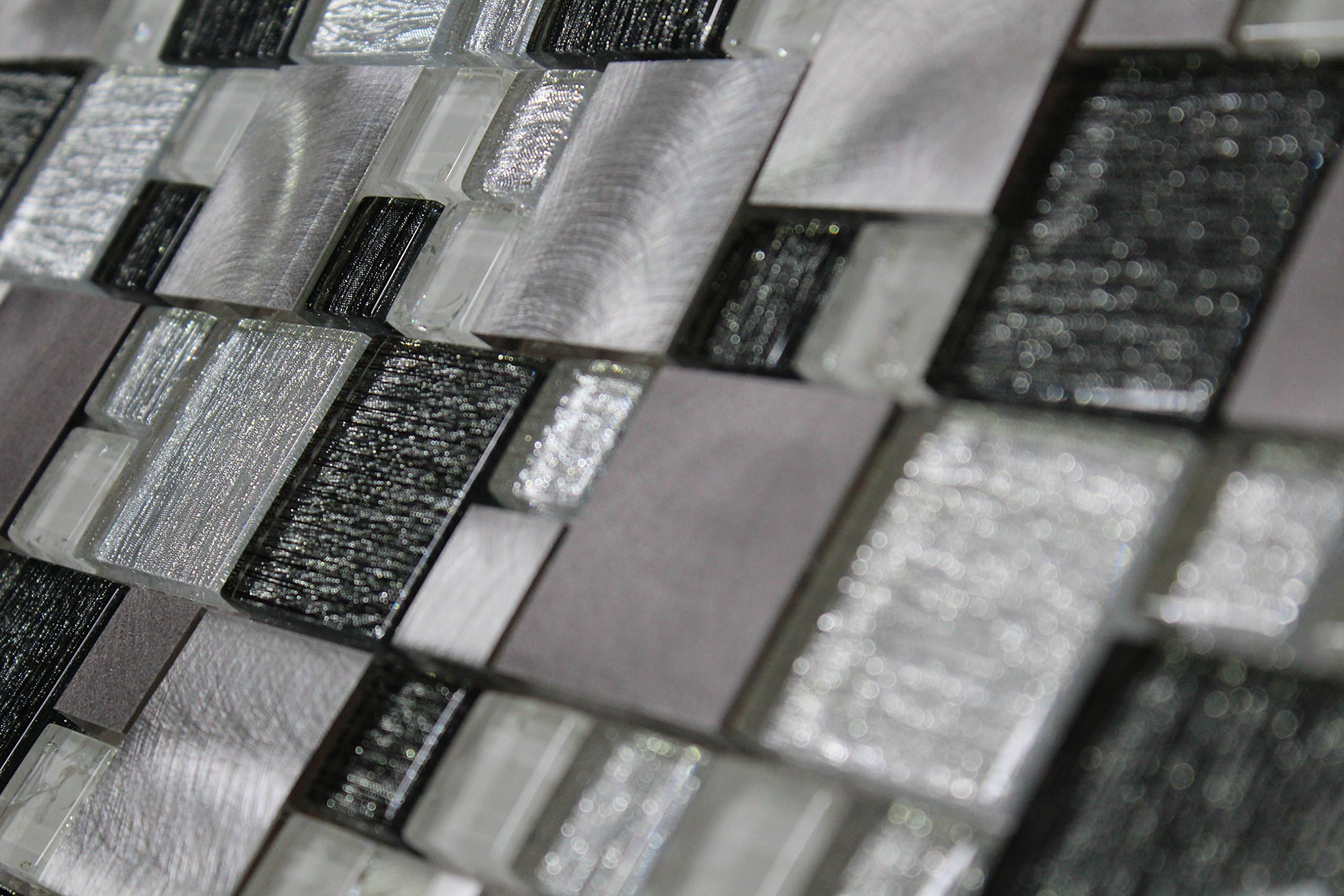 Product Name: WS Tiles: Twilight Series Random Sized Glass and Aluminum in White, Gray & Black, Backsplash, Mesh-Mounted Mosaic Tile for Kitchen & Bathroom - 12 in x 12 in x 8mm - Pack of 5 Sheets