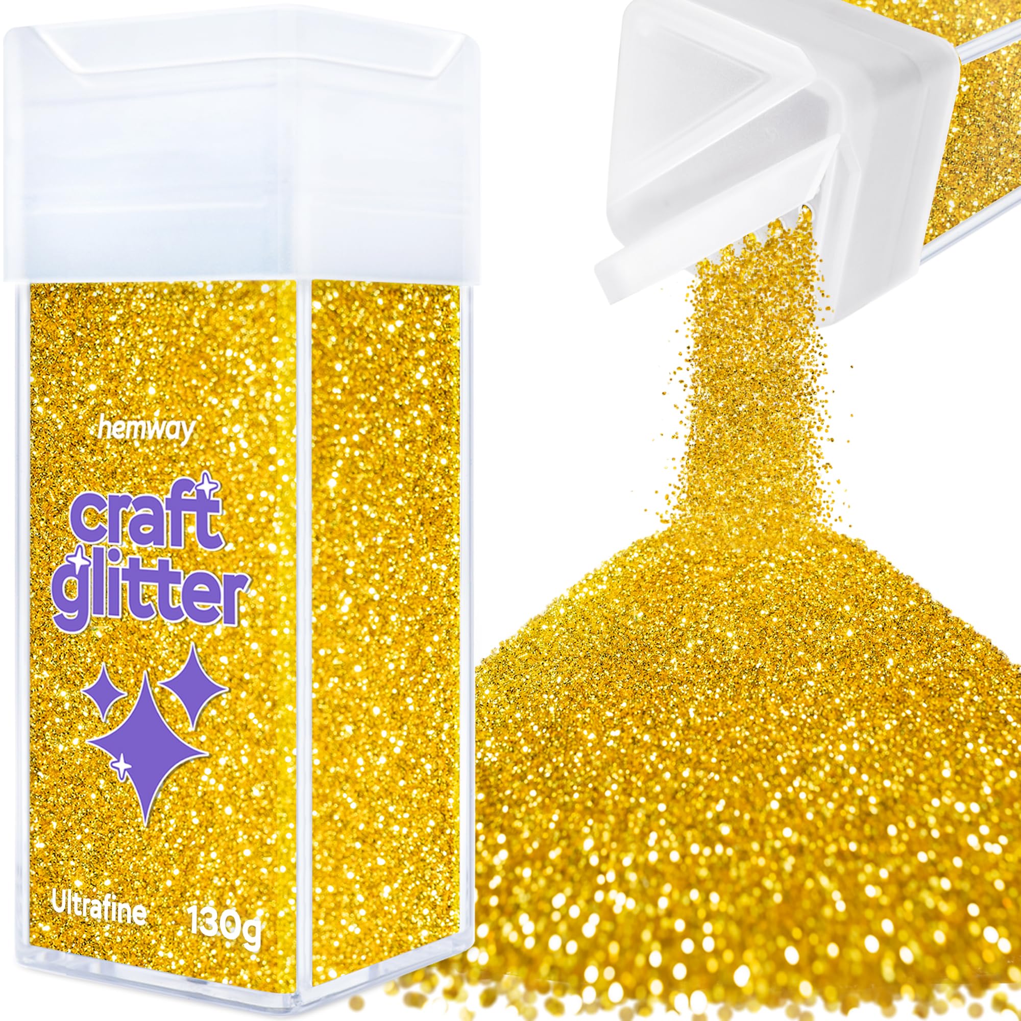 Hemway Glitter Shaker Gold 110g Ultrafine, Craft Glitter Shaker for Resin & Epoxy Crafts, Christmas Art Supplies, Nail, Body, Face, Eye, Festival, Crafting, Slime, Sparkle