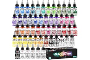 FansArriche Airbrush Paint, 48 Colors (30 ml /1 oz) with 4 Thinner & 2 Primer, Ready to Spray Water-Based Metallic & Neon & Iridescent Acrylic Airbrush Painting Set
