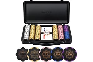 SLOWPLAY Nash 14g Clay Poker Chip Set Black Gold Edition– 300PCS Full Set for Texas Hold’em | Numbered Chips: 1, 5, 25, 100, 500 | Premium Case with Durable German Polycarbonate Shell
