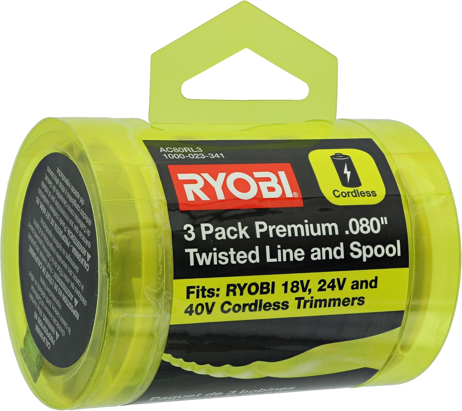 Ryobi One PLUS+ AC80RL3 OEM .080 Inch Twisted Line and Spool Replacement for Ryobi 18v, 24v, and 40v Cordless Trimmers (3 Pack) : Garden & Outdoor
