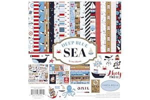 ECHO PARK PAPER Carta Bella Paper Company Deep Sea Collection Kit paper, red, navy, blue, white 12-x-12-Inch