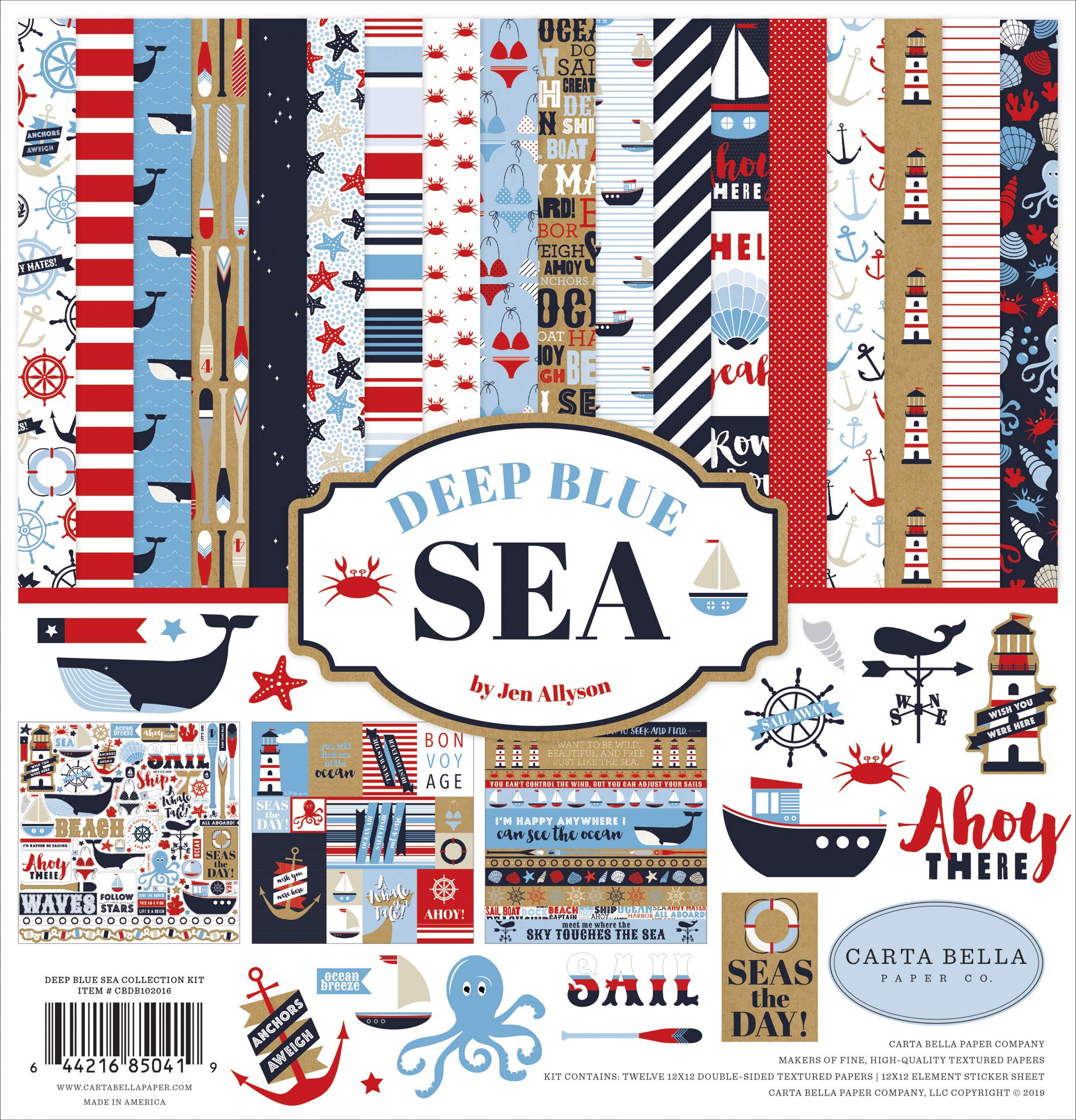 Carta Bella DEEP BL SEA COLLECTN 12X12 KIT, Red, Navy, Blue,White, One Size