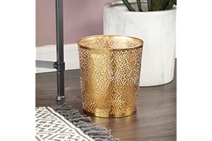 DECO 79 CosmoLiving by Cosmopolitan Metal Small Waste Bin with Laser Carved Floral Design, 9" x 9" x 10", Gold