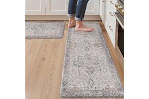 GENIMO Kitchen Mats for Floor 2PCS, Washable Anti Fatigue Mat for Cushioned, 17.3"x47"+17.3"x30", Waterproof Kitchen Rugs, No