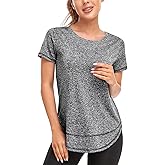 Abrooical Women's Short Sleeve Workout Shirts Crew Neck Sports Yoga Running Quick Dry Tops Side Split Tee