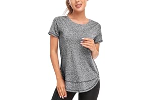 Abrooical Women's Short Sleeve Workout Shirts Crewneck Sports Yoga Running Dry Fit Tops Side Split Tee