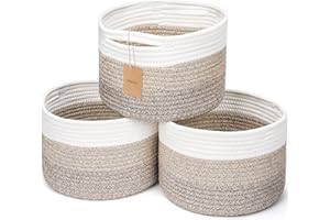 Maxuni Small Rope Baskets for Storage, Baskets for Gifts Empty, Cute Round Woven Basket, Decorative Shelf Baskets 9.82×9.82×7.1", Cotton Toy Storage Bins for Organizer 3 Packs Mixed Brown