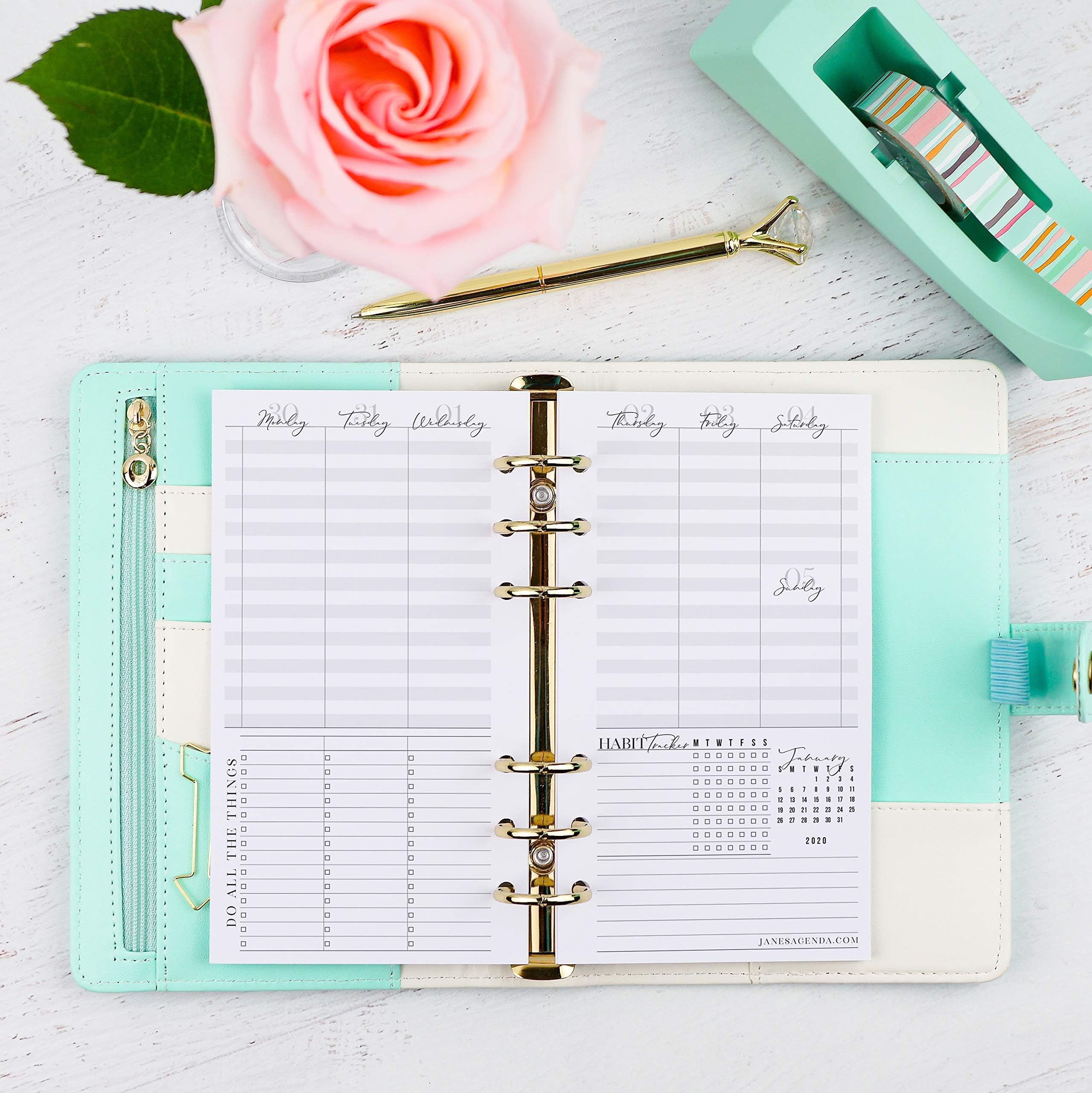 2020 Dated Weekly Planner Inserts Six Ring | Refill for Personal Size Ringbound Planners | 3.75x6.75 inch pages | Size 2