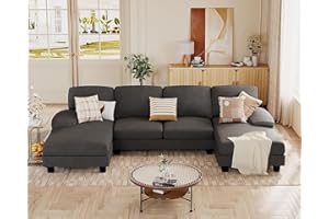 JUMMICO Sectional Couches for Living Room, U Shaped Couch with Chenille Fabric, 4 Seat Modern Sofa with Removable Pillows for Apartment and Small Space (Corduroy, Light Grey)