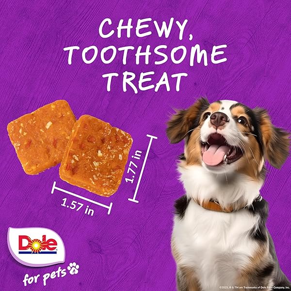 DOLE FOR PETS FRUIT JERKY BITES DOG TREATS, CARROT AND COCONUT FLAVOR, CHEWY TREATS FLAVORED WITH REAL FRUIT AND VEGETABLES, NO WHEAT, CORN, SOY, ARTIFICIAL FLAVORS, COLORS, OR PRESERVATIVES, 6 OZ