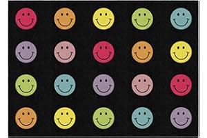 Flagship Carpets Schoolgirl Style Rainbow Smileys in Black Criss-Cross Applesauce Educational Area Rug for Kids Room, Children's Classroom for Teaching and Playroom, 5' x 7'6", Black & Multi, Seats 20