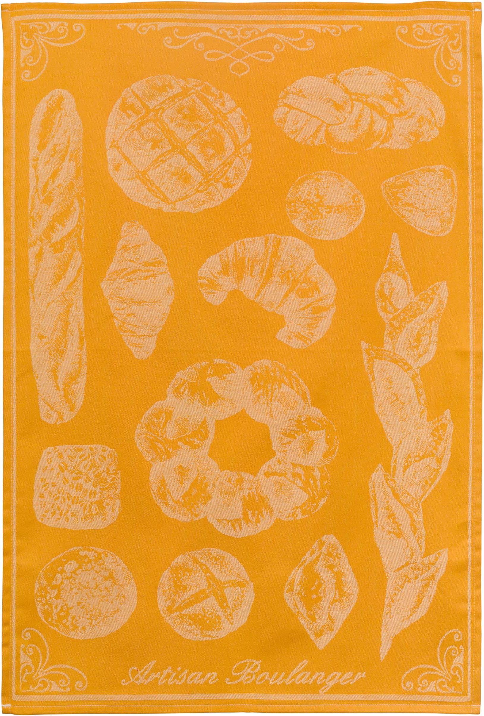 Coucke French Cotton Jacquard Towel, Le Bon Pain (Bread), 20-Inches by 30-Inches, Orange