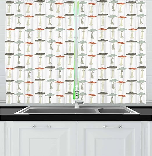 Amazon Com Ambesonne Mushroom Kitchen Curtains Pattern With Pale