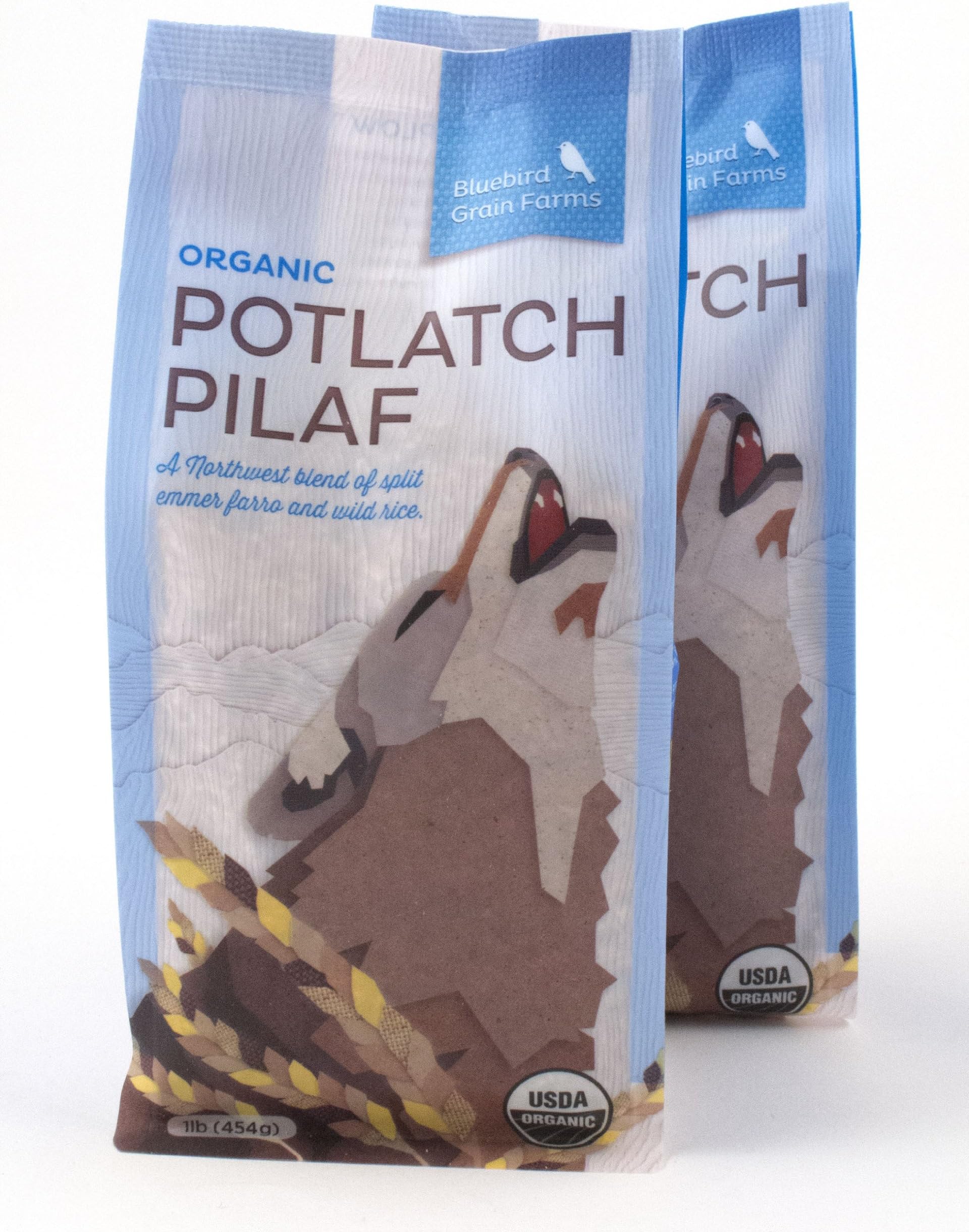 2 Pack of Certified Organic Potlatch Pilaf Heirloom Wild Rice and Split Emmer Farro Blend Washington, 16 oz each