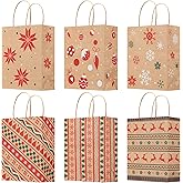 Sadoup 24 PCS Christmas Kraft Gift Bags with Handles,Treat Bags for Gifts,Cookies,Candy,Holiday Goodies Wrapping,for Xmas Holiday Presents Wrapping,9"x7.3"x3.3"