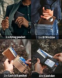 Mens Wallet With AirTag Holder, Bifold Leather RFID