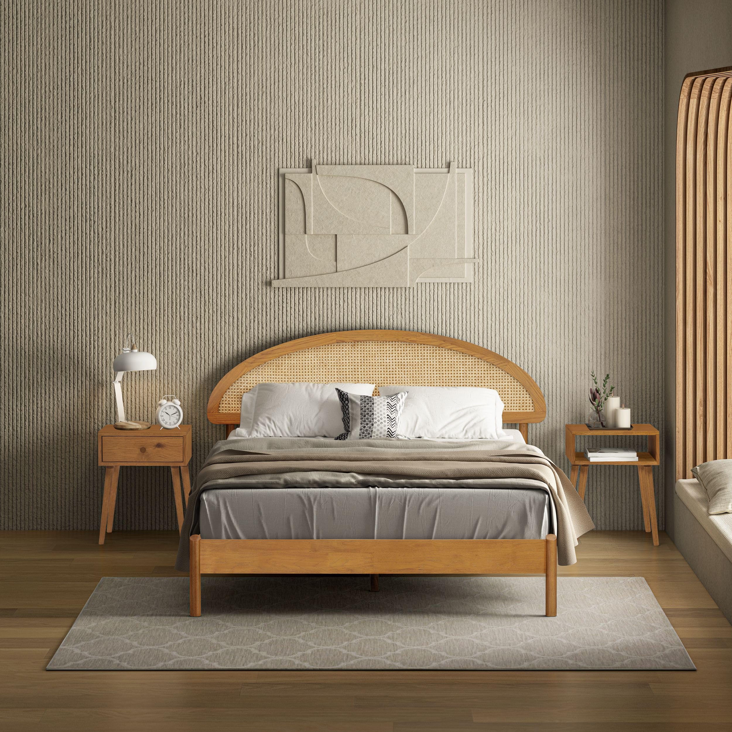Photo 1 of ***(SELLING AS PARTS ONLY- MISSING PARTS)*** NTC Gem Wooden Bed Frame Solid Oak/Rubber Wood Foundation with Silent Slats, 1000 Lb Capacity, Effortless Assembly (Natural Cane - Rustic Oak, Queen)  ***BOX RIPPED/TORN***