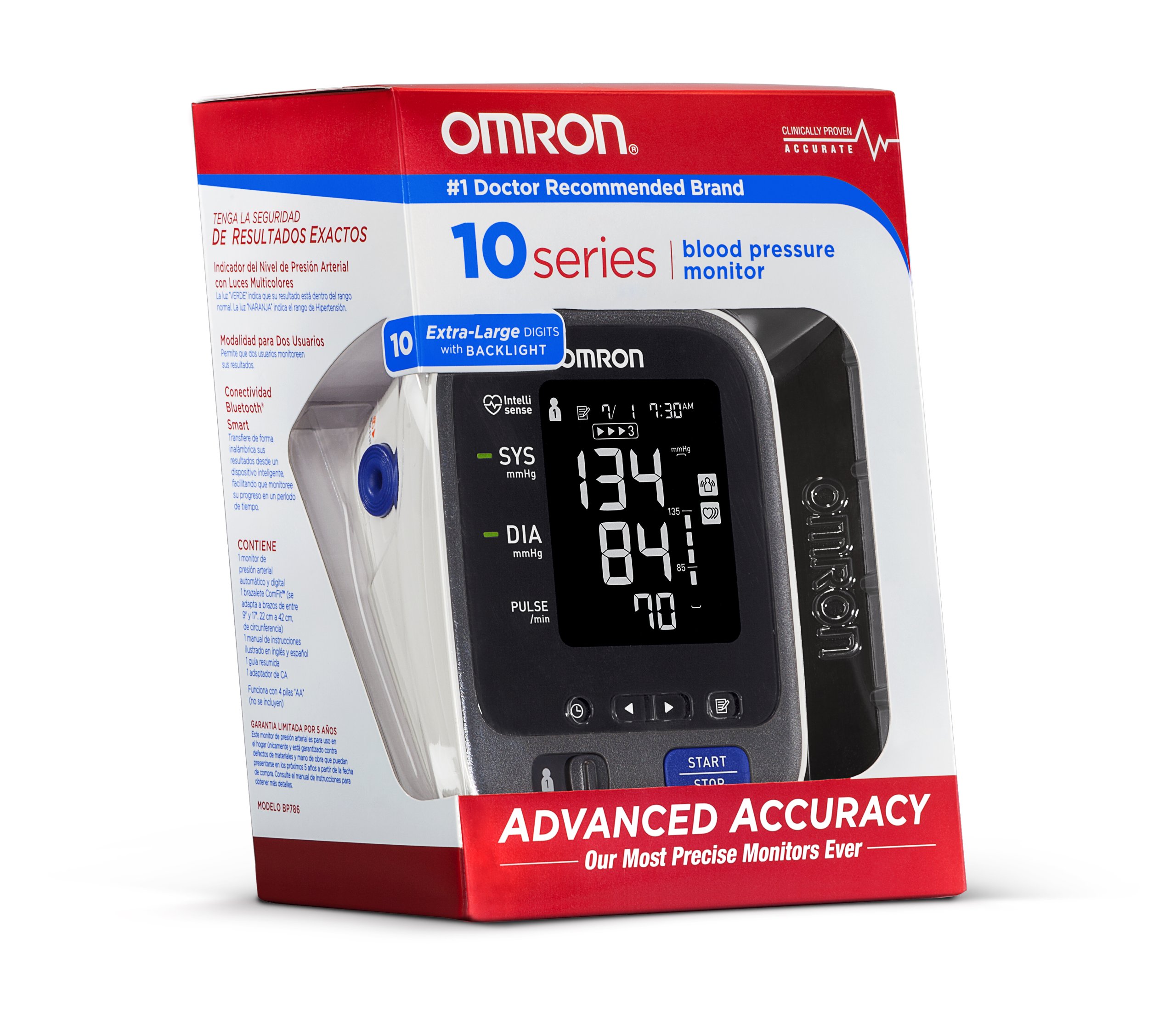 10 Series Upper Arm Blood Pressure Monitor; 2-User, 200-Reading Memory, Backlit Display, TruRead Technology, BP Indicator LEDs by Omron