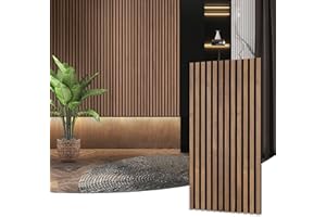 JINDOLI 47 Inch Wood Slat Acoustic Panels for Stylish Decor and Noise Reduction, 3D Fluted Panel for Wall, Interior Design 3D Wood Wall Panels Use for Soundproof Paneling, Brown Oak