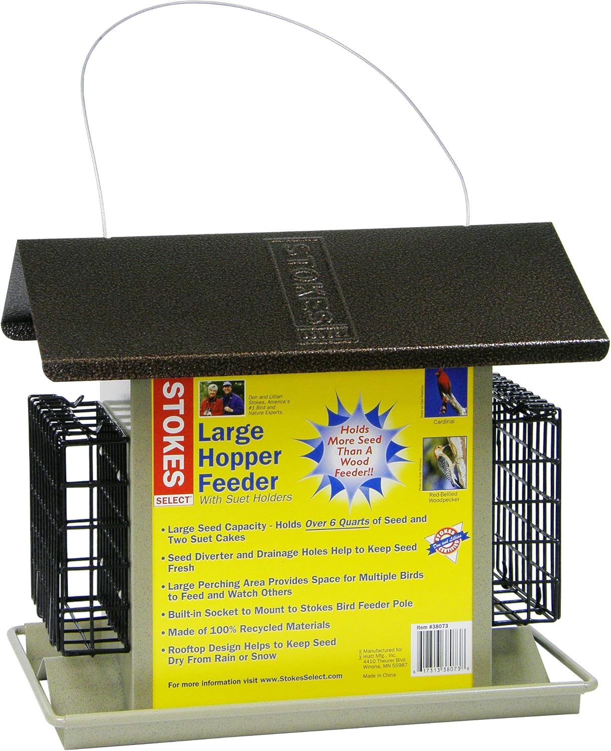 Stokes Select Large Hopper Bird Feeder with Two Suet Cake Holders, 6lb Seed Capacity