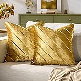 GIGIZAZA Decorative Velvet Pillow Covers 18x18, Set of 2 Gold Sofa Couch Throw Pillows Covers Cases, Living Room Square Cushion Accent Stripe Covers