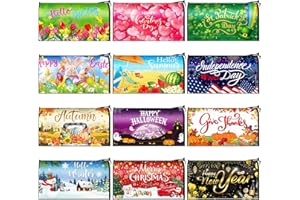 Kingdder 12 Pcs Magnetic Seasonal Mailbox Covers Standard Size 18 x 21 Inch Thanksgiving Christmas Fall Winter Mailbox Cover Wraps Post Letter Box Wrap Cover for Outdoor Home Garden Yard Decor