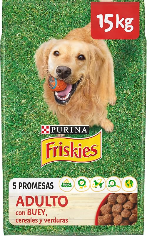 PURINA FRISKIES Crocchette Cane Adulto con Manzo, Cereali e Verdure Aggiunte, 15 kg