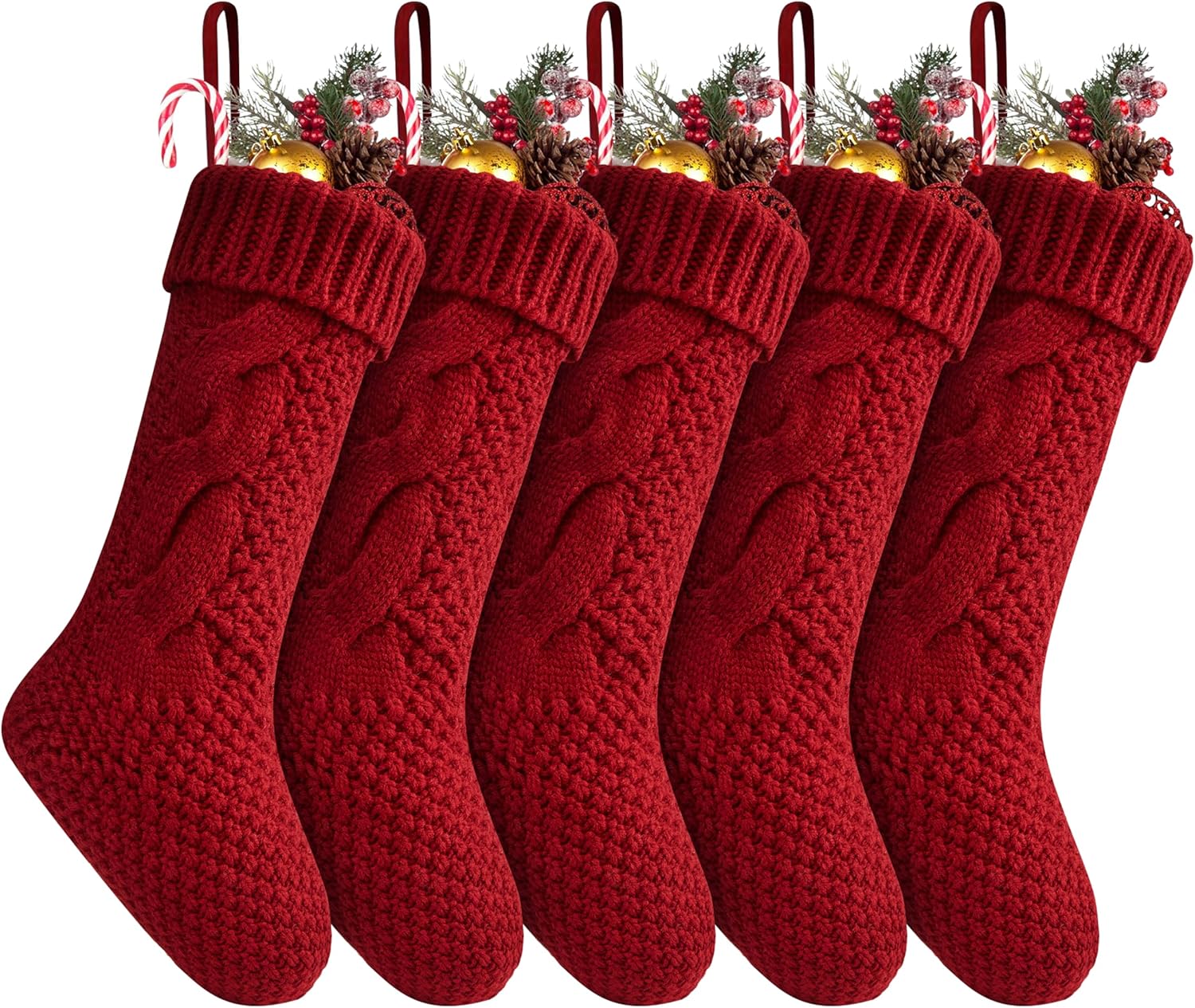 Stockings & Holders - Fesciory Christmas Stockings 5 Pack, 18 Inches Large Size Twist Knitted Stockings Gifts for Xmas Family Holiday Party Decorations, Burgundy