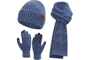 AQOTHES Womens Winter Knit Warm Hat Beanie Long Scarf Touch Screen Gloves Set Skull Caps Neck Scarves for Women