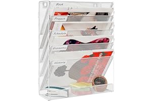 Superbpag Hanging Wall File Holder 5 Tier Vertical Desk Organizer Office Paper Tray Storage Rack for Paper/Magazine/Bill/Letter/Document/Mail, White