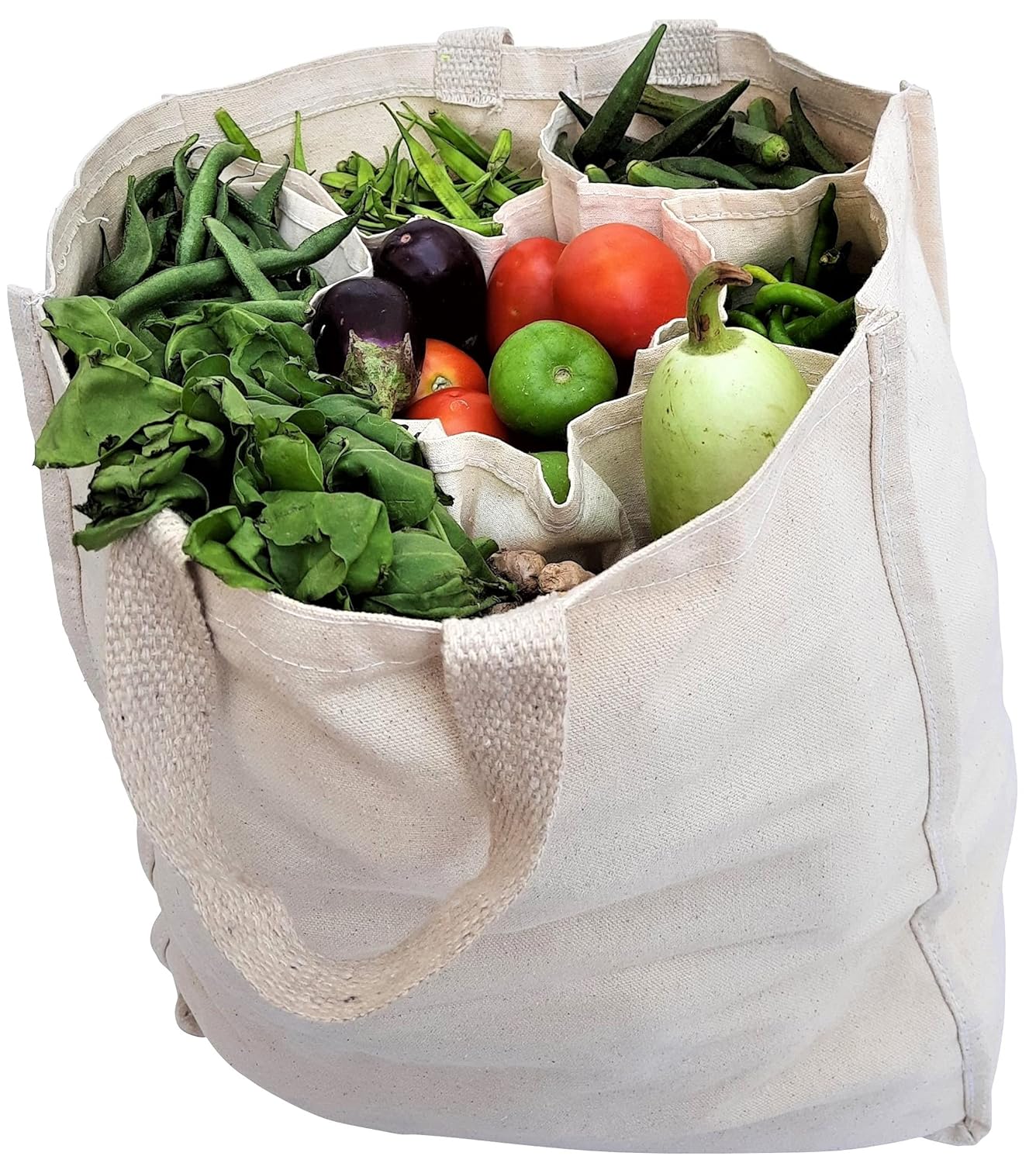 Cminus Multi Pocket Reusable EcoFriendly Heavy Duty Canvas Shopping Bag