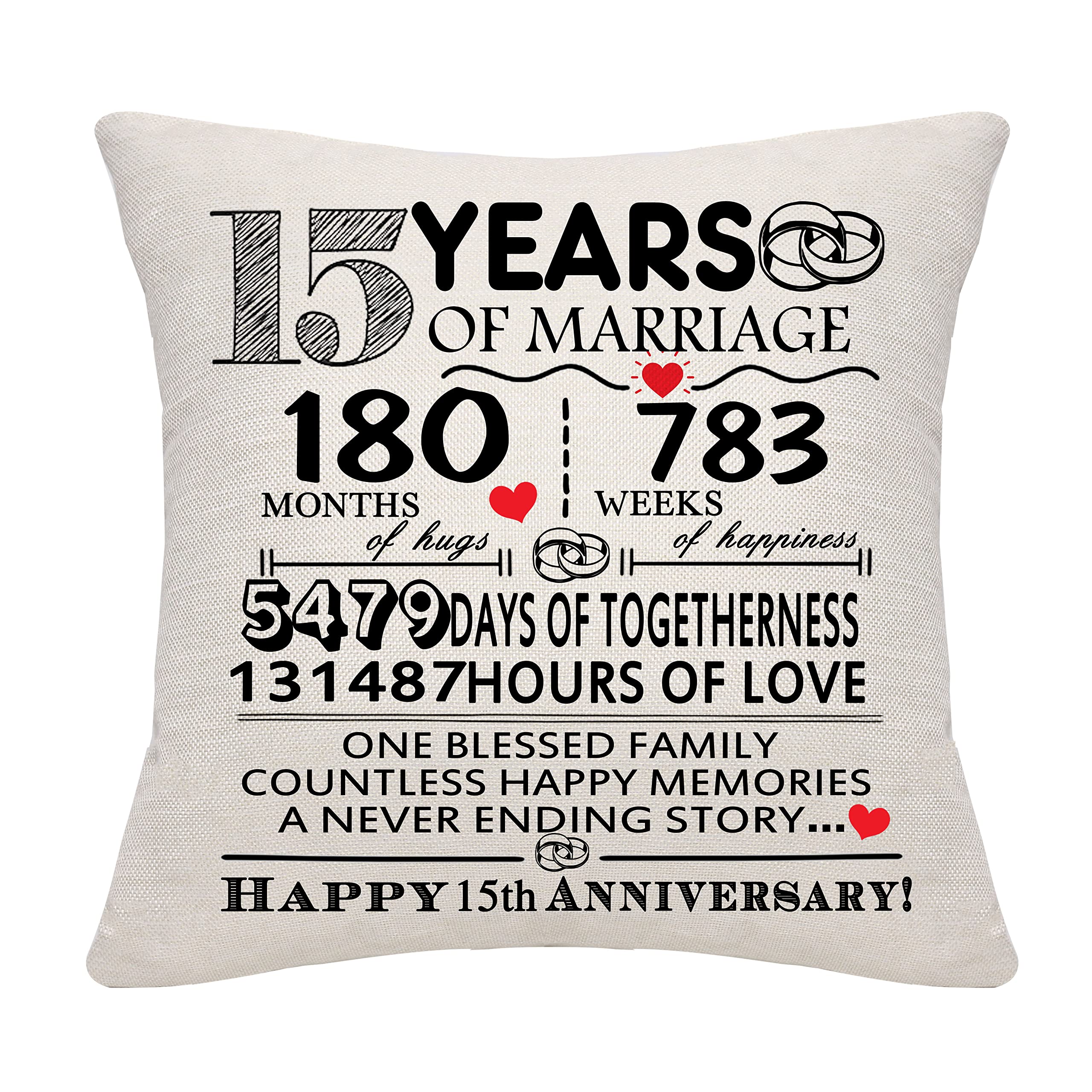Bommex 15 Years of Marriage Gift 15th Wedding Anniversary Cushion Cover Keepsake Decoration Gift for Couples Parents Women Men Mum Dad Husband Wife Grandma Grandad Aunt Uncle Friends (15 YEARS) โ image 1